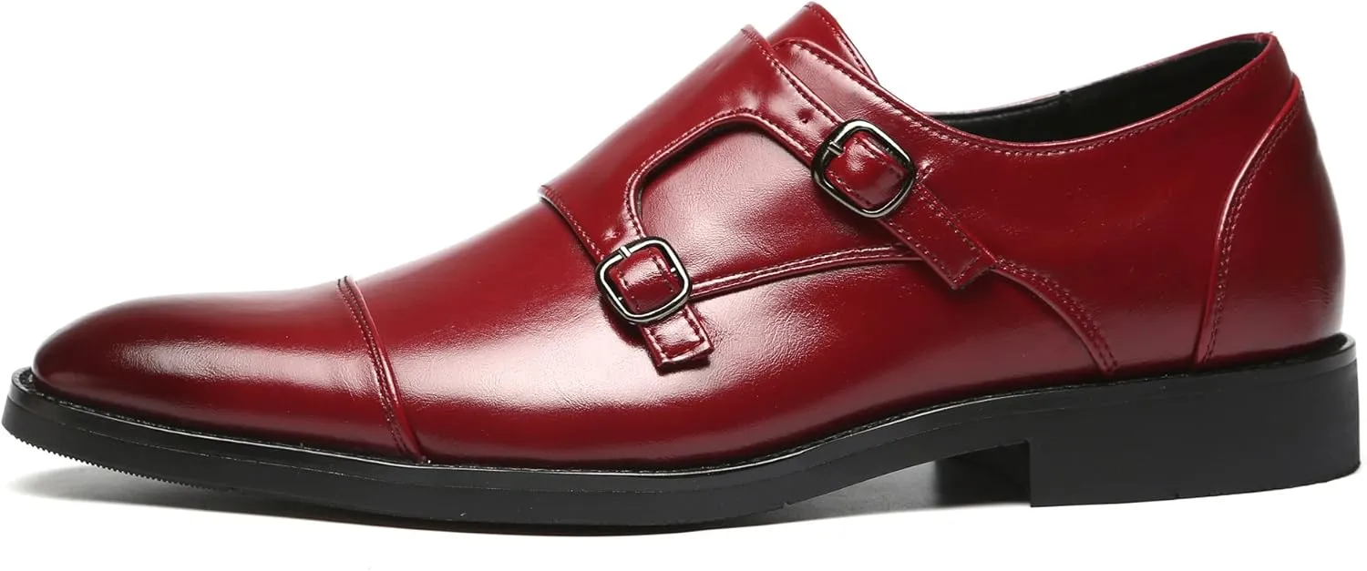 Mens Dress Shoes Italian Fashion Double Monk Strap Slip On Loafer Shoes Oxford Leather Shoes for Men