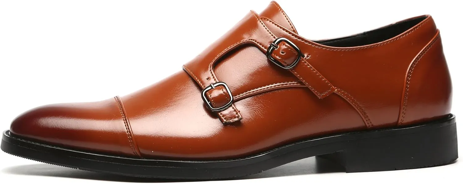 Mens Dress Shoes Italian Fashion Double Monk Strap Slip On Loafer Shoes Oxford Leather Shoes for Men