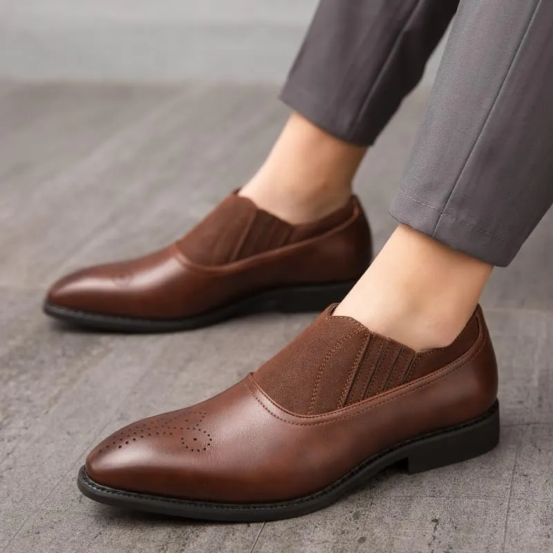 Men's Driving Moccasins Comfortable Formal Shoes for Men Slip On Pointed Toe Two Tone Patchwork Faux Leather Shoes Anti-Slip Non Slip Low Top Slip Resistant Working