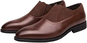 Men's Driving Moccasins Comfortable Formal Shoes for Men Slip On Pointed Toe Two Tone Patchwork Faux Leather Shoes Anti-Slip Non Slip Low Top Slip Resistant Working