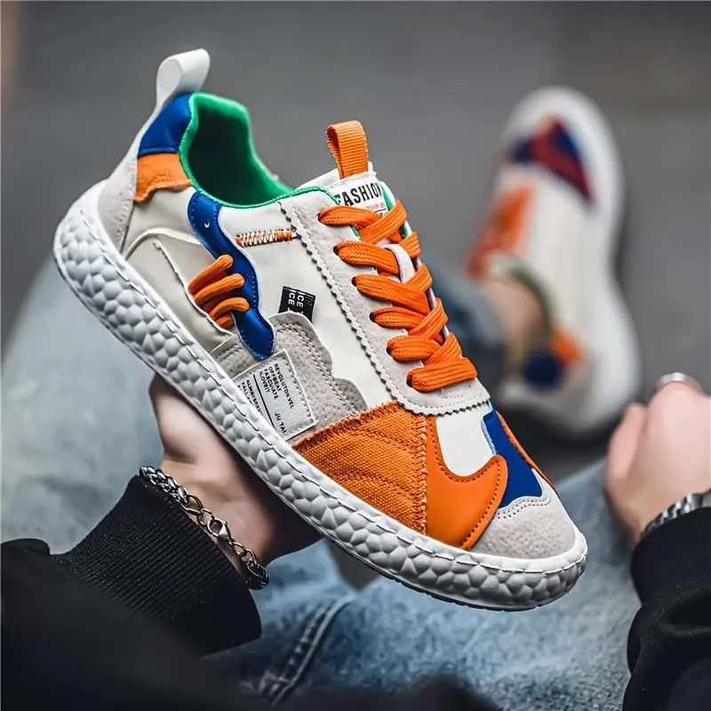 Men's Fashionable Casual Sneakers - Solid Color, Thick Sole, Non-Slip & Durable, Lace-Up, Versatile for All Seasons