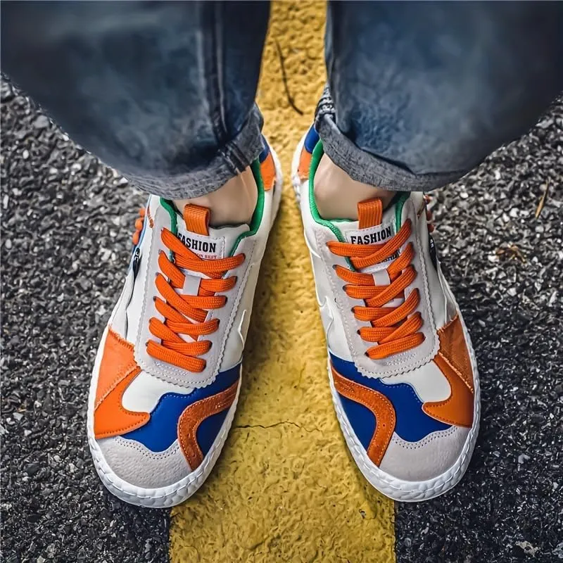 Men's Fashionable Casual Sneakers - Solid Color, Thick Sole, Non-Slip & Durable, Lace-Up, Versatile for All Seasons