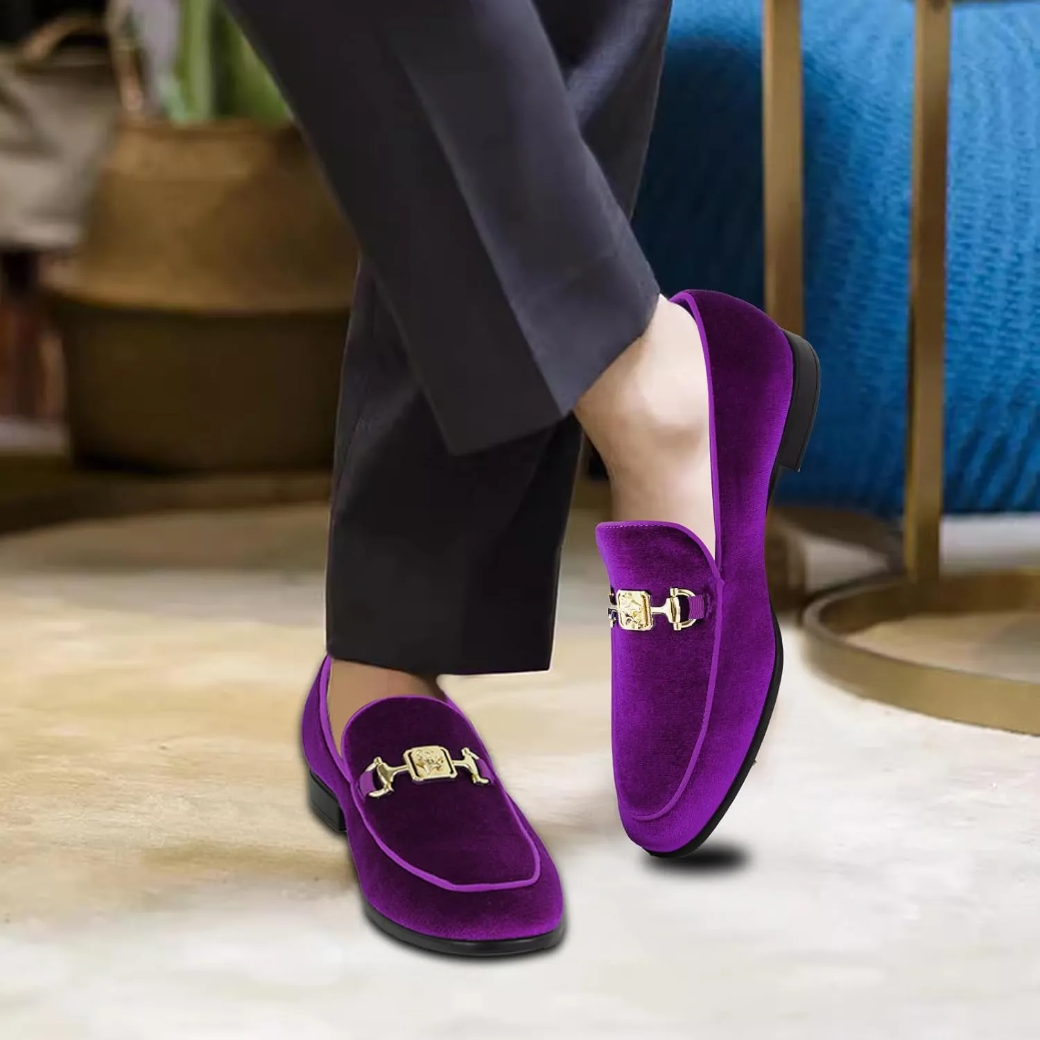Men's Penny Slip-on Velvet Loafer Luxury Suede Tuxedo Dress Shoes Fancy Smoking Slipper Party Prom Wedding Shoes Comfortable Lightweight