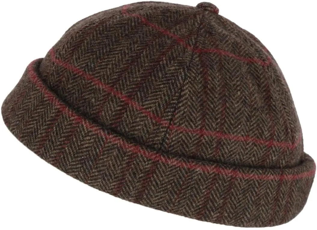 Men's Plaid Retro Rolled Cuff Fisherman Wool Cap