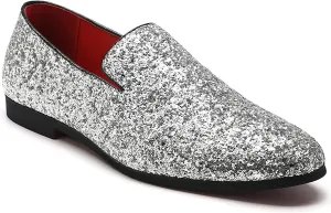 Mens Smoking Sparkling Slipper Metallic Sequins Textured Glitter Tuxedo Slip-on Prom Loafers Luxury Wedding Dress Shoes