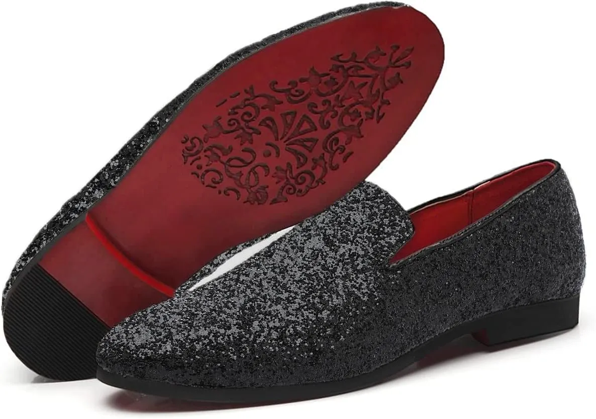 Mens Smoking Sparkling Slipper Metallic Sequins Textured Glitter Tuxedo Slip-on Prom Loafers Luxury Wedding Dress Shoes