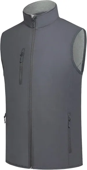Men's Softshell Vest Fleece-Lined Windproof Sleeveless Jacket for Travel Hiking Fishing Running Golf