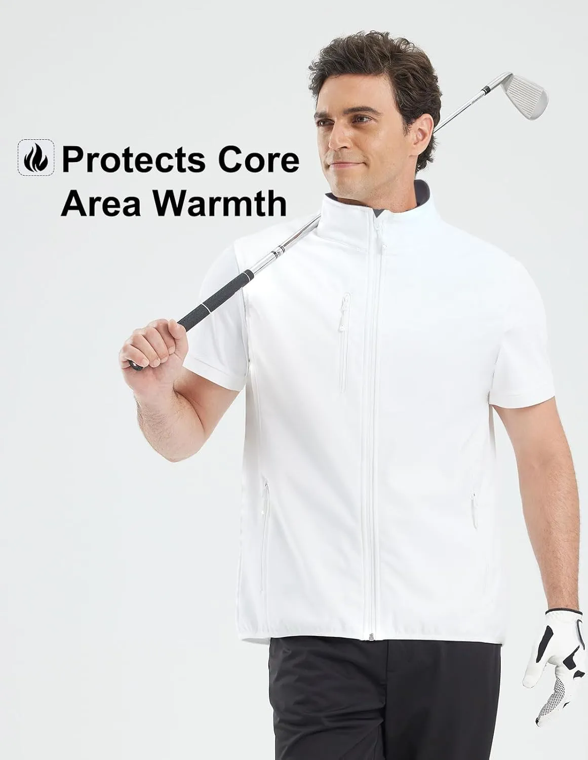 Men's Softshell Vest Fleece-Lined Windproof Sleeveless Jacket for Travel Hiking Fishing Running Golf