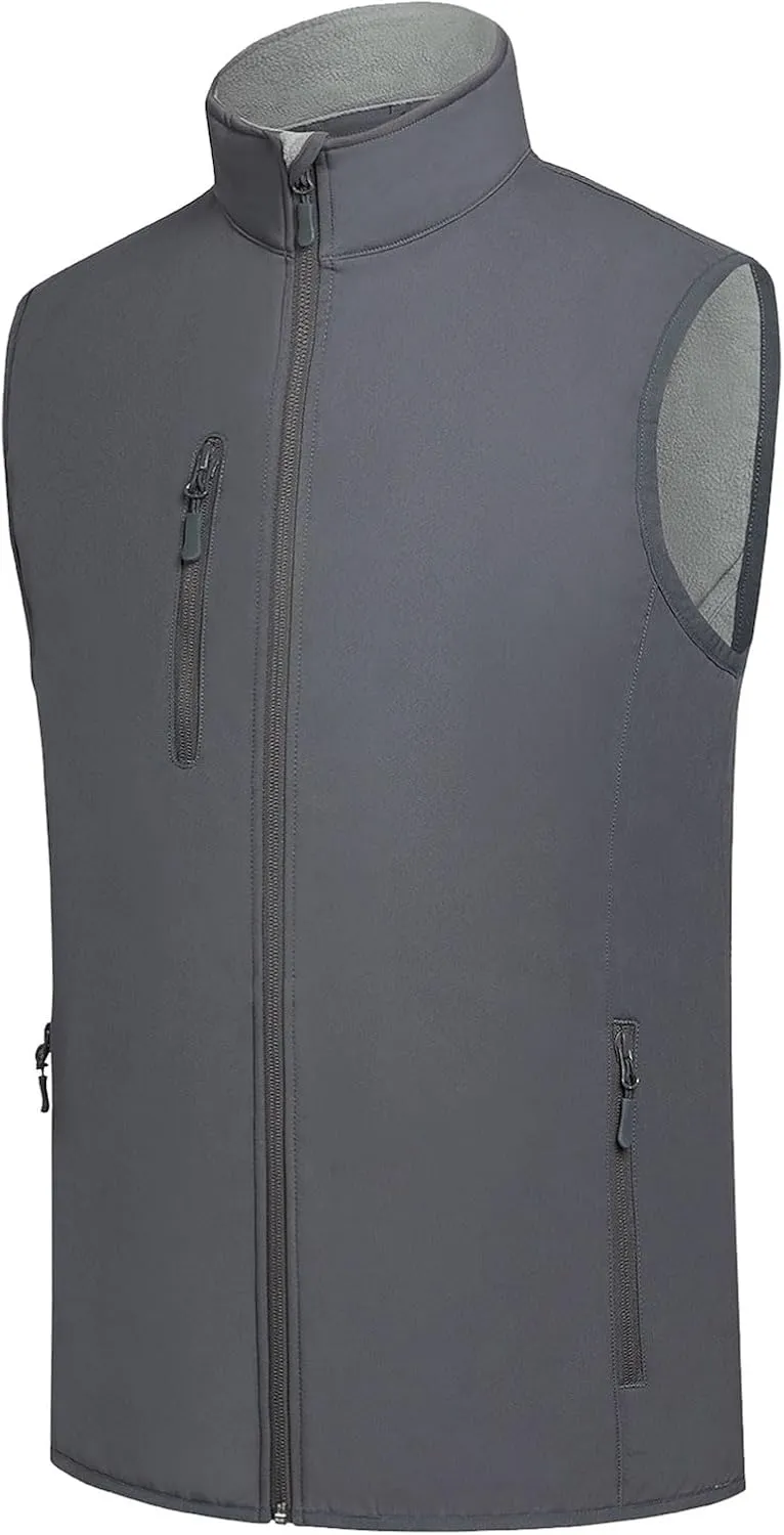 Men's Softshell Vest Fleece-Lined Windproof Sleeveless Jacket for Travel Hiking Fishing Running Golf