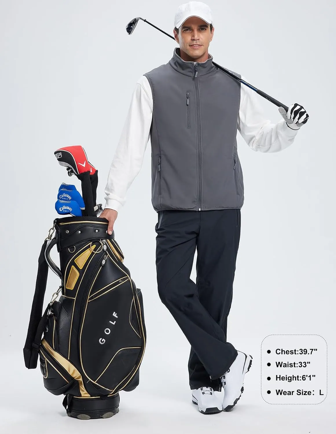 Men's Softshell Vest Fleece-Lined Windproof Sleeveless Jacket for Travel Hiking Fishing Running Golf