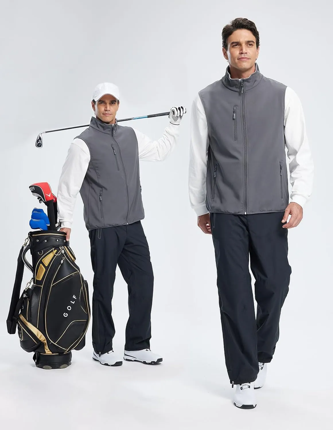 Men's Softshell Vest Fleece-Lined Windproof Sleeveless Jacket for Travel Hiking Fishing Running Golf
