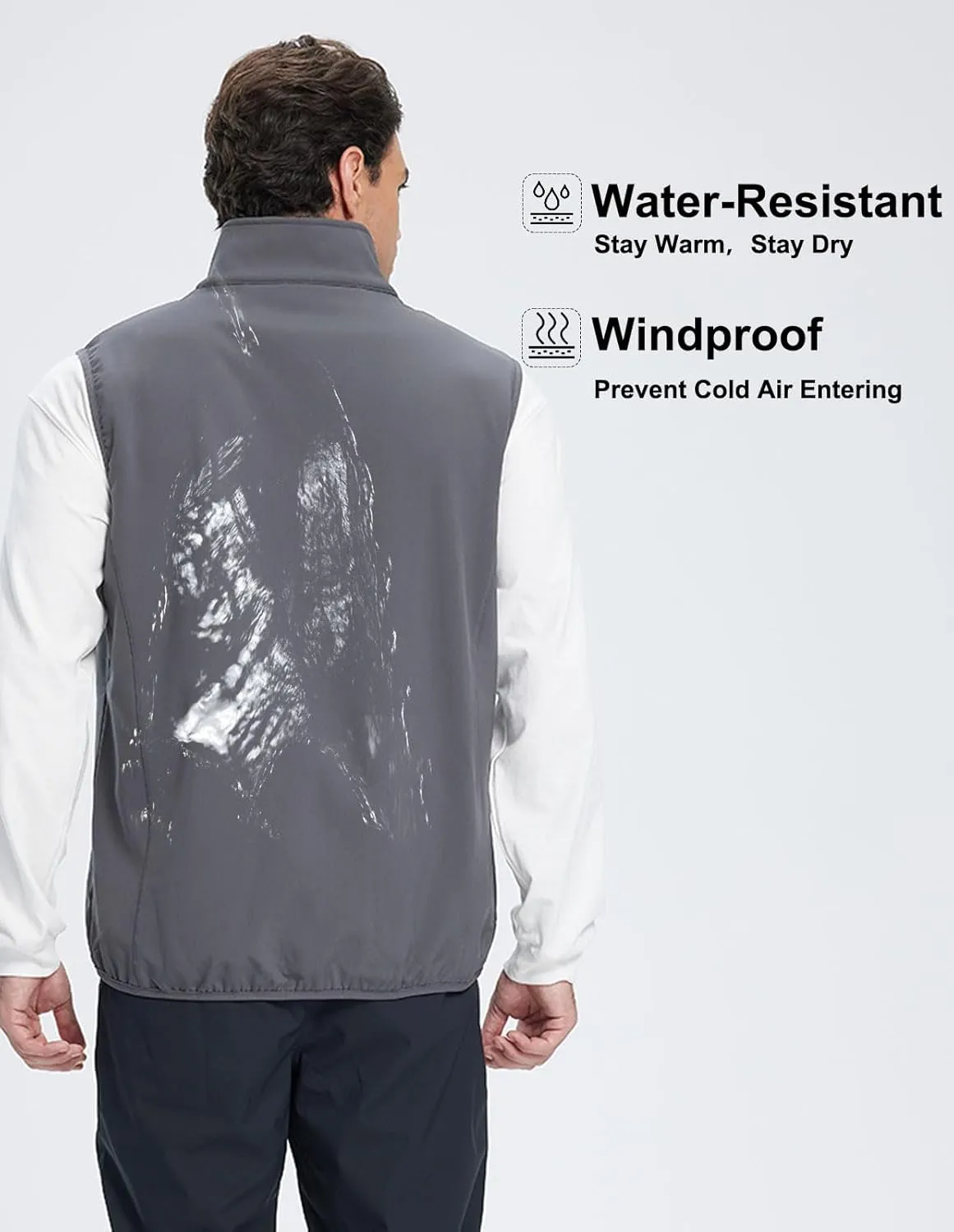 Men's Softshell Vest Fleece-Lined Windproof Sleeveless Jacket for Travel Hiking Fishing Running Golf