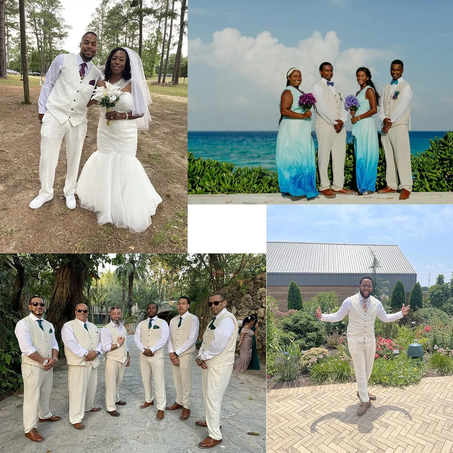 Mens Suit Set Linen Beach Wedding Two Pieces Formal Elegant Summer Prom Dinner Vests Pants for Men