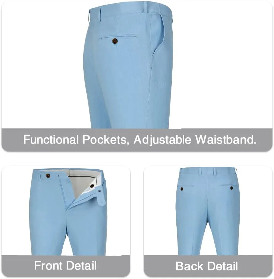 Mens Suit Set Linen Beach Wedding Two Pieces Formal Elegant Summer Prom Dinner Vests Pants for Men