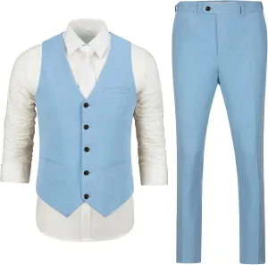 Mens Suit Set Linen Beach Wedding Two Pieces Formal Elegant Summer Prom Dinner Vests Pants for Men