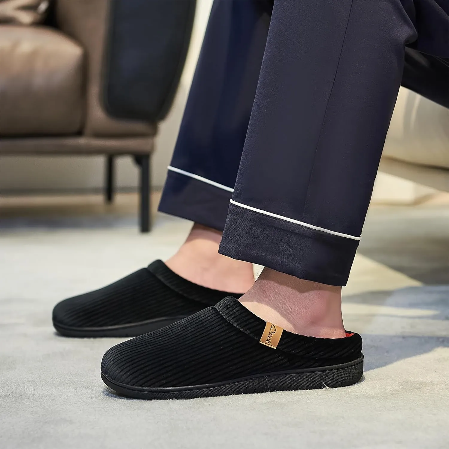 Men's Two-Tone Slippers with Arch Support Slip-On Warm House Shoes Cozy Memory Foam Indoor/Outdoor Breathable Slipper