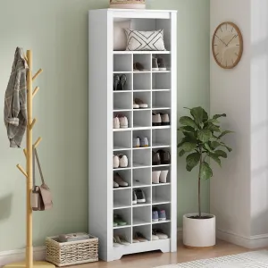 Merax 30 Shoe Cubby Console, Stylish Design Contemporary Free Standing Tall Cabinet with Multiple Storage Capacity and Versatile Use for Hallway, Bedroom, 24.4 inch Length, White