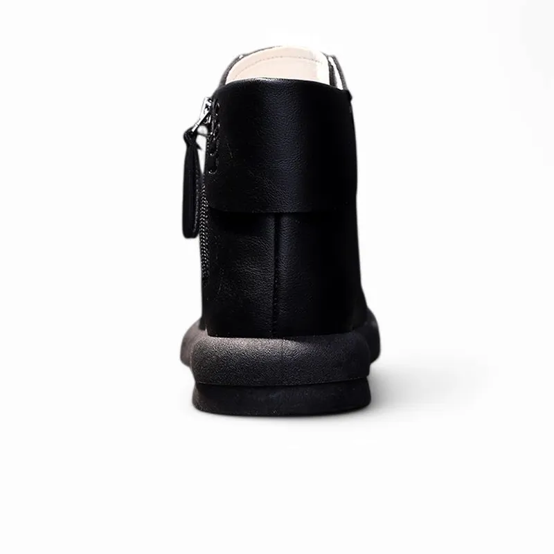 Merendy Fakrek Round toe  Brown Leather Ankle Boots