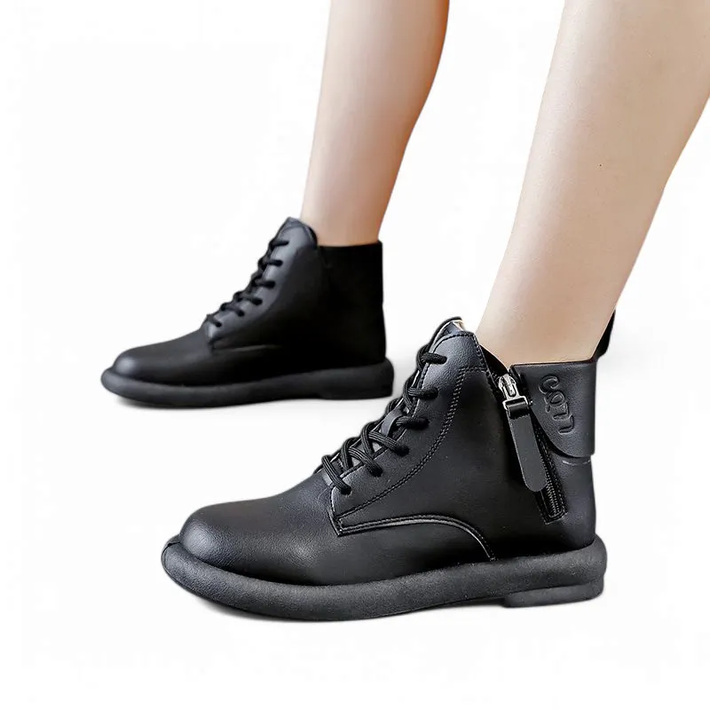 Merendy Fakrek Round toe  Brown Leather Ankle Boots