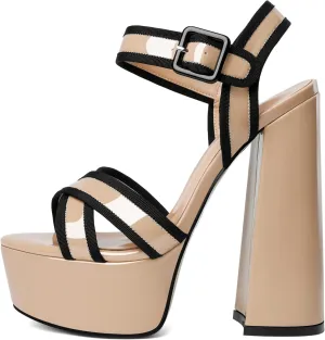 Mettesally Women's Chunky Platform Heels Open Toe Ankle Strap Block Heel Sandals Party Summer Shoes