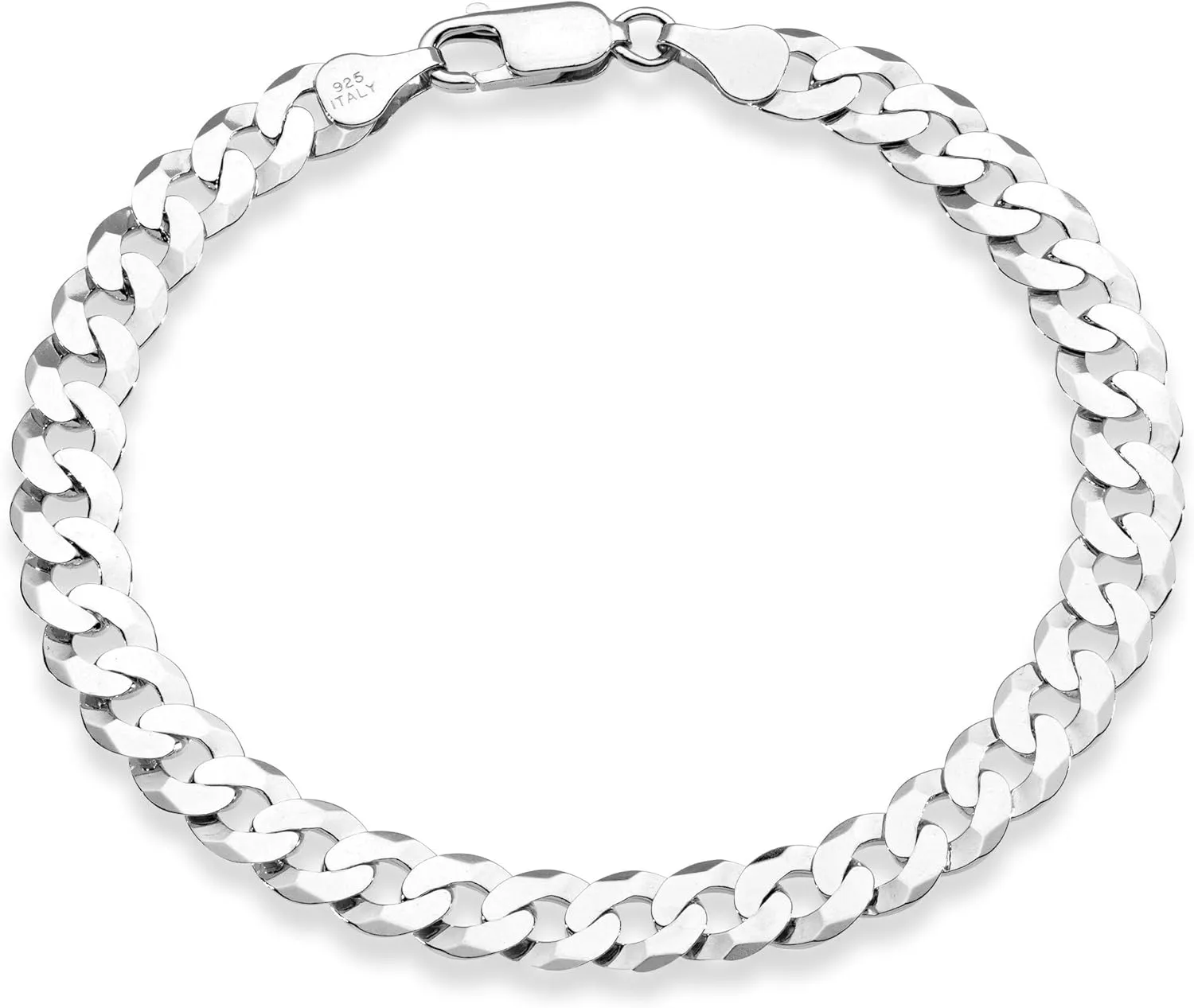 Miabella 925 Sterling Silver Italian 7mm Solid Diamond-Cut Cuban Link Curb Chain Bracelet for Men Women, Made in Italy