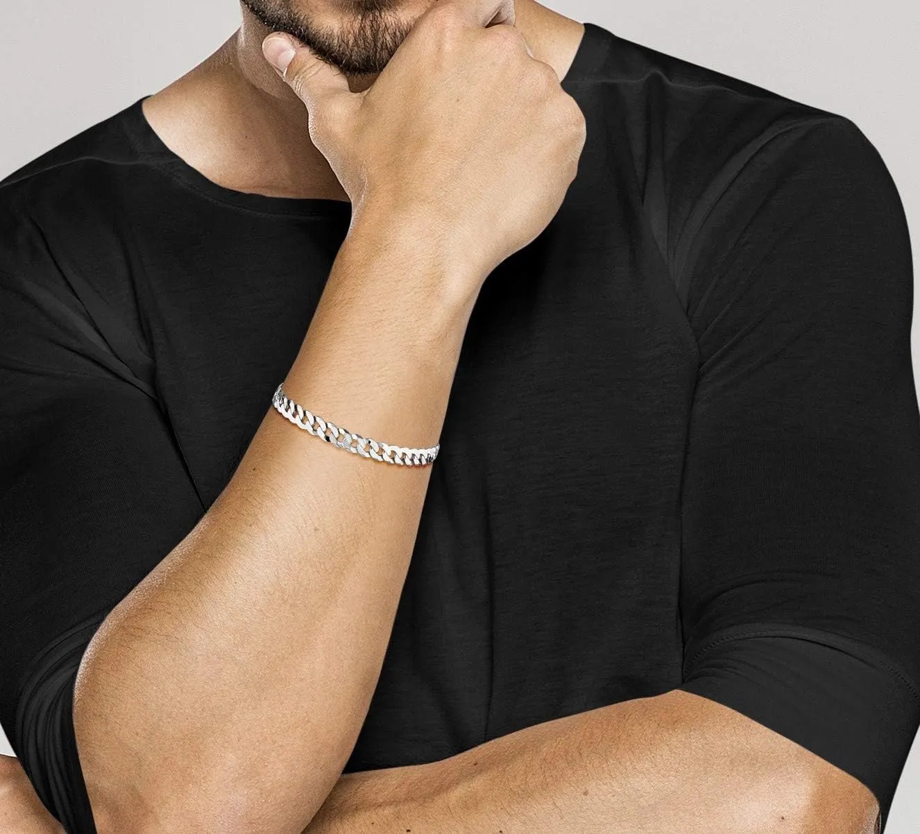 Miabella 925 Sterling Silver Italian 7mm Solid Diamond-Cut Cuban Link Curb Chain Bracelet for Men Women, Made in Italy