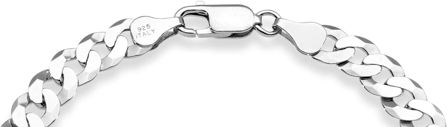 Miabella 925 Sterling Silver Italian 7mm Solid Diamond-Cut Cuban Link Curb Chain Bracelet for Men Women, Made in Italy