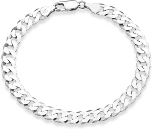 Miabella 925 Sterling Silver Italian 7mm Solid Diamond-Cut Cuban Link Curb Chain Bracelet for Men Women, Made in Italy