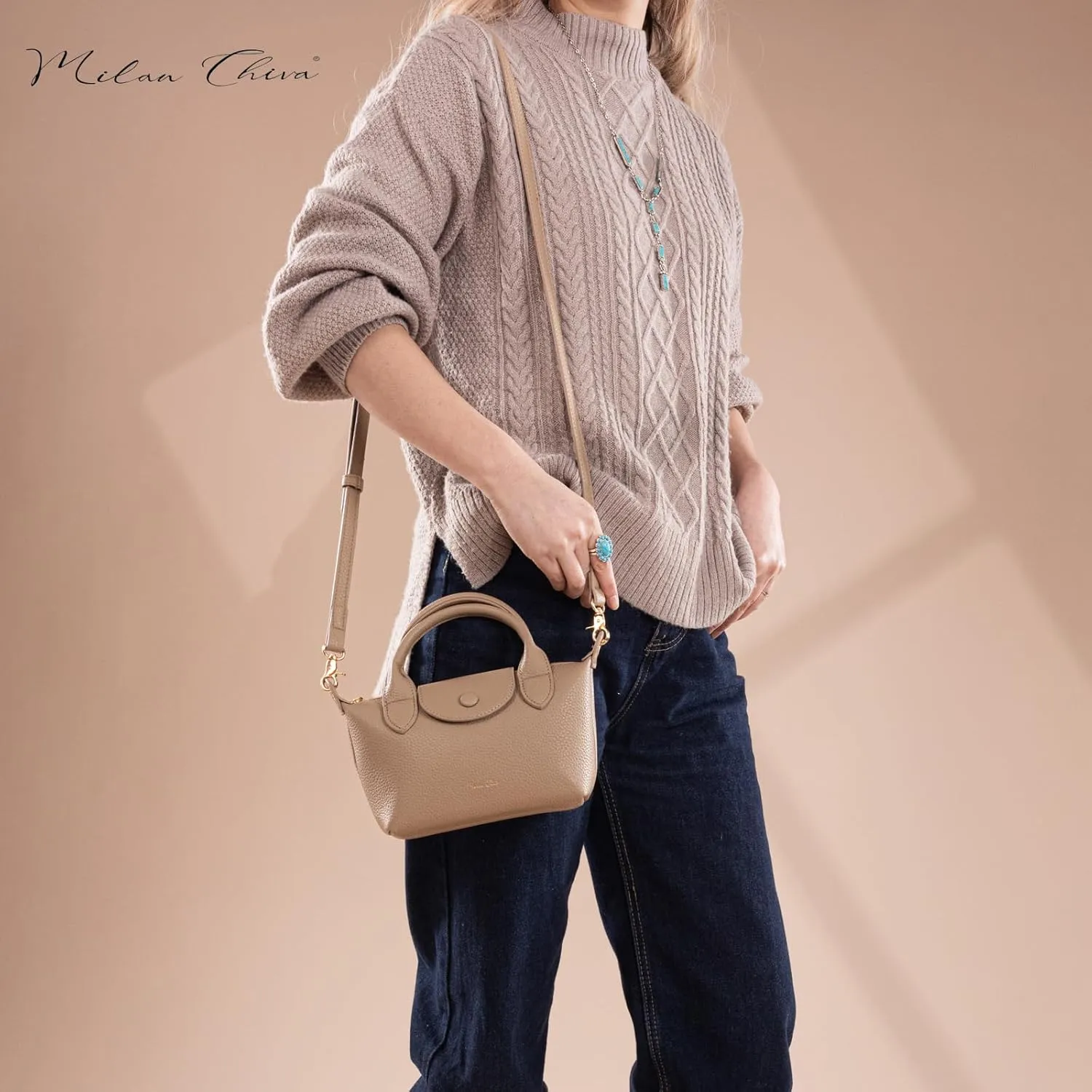 Milan Chiva Mini Crossbody Bag for Women Chic Elegant Satchel Small Top Handle Purse Lightweight