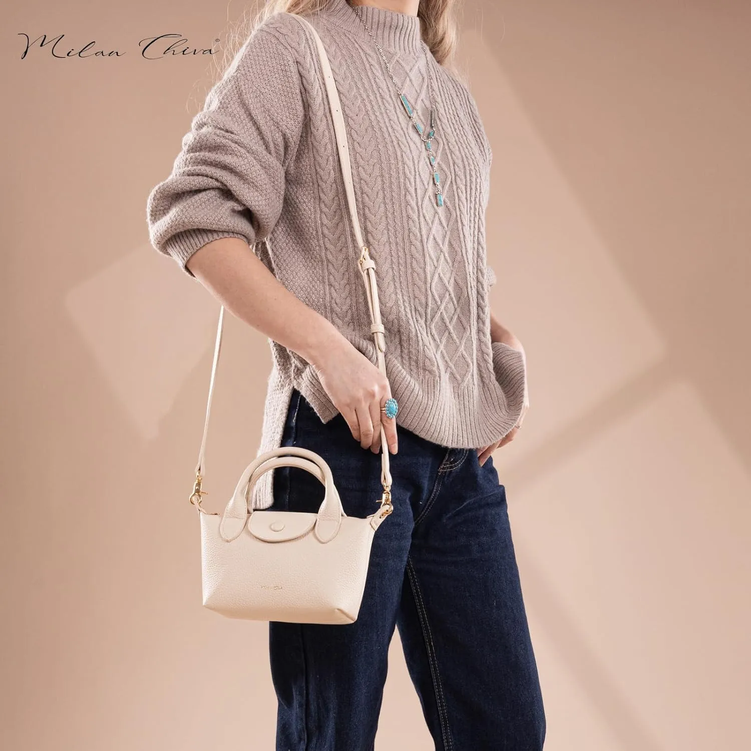Milan Chiva Mini Crossbody Bag for Women Chic Elegant Satchel Small Top Handle Purse Lightweight