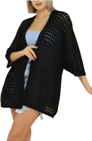 MiniMoney Womens Cardigan Casual Lightweight Long Sleeve Open Front Cardigans Sweater Hollow Out Cover ups