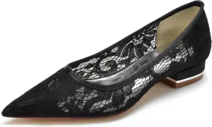 Minishion Comfortable Womens Teen Girl Wedding Flats Elegant Lace Slip on Evening Prom Shoes BR152