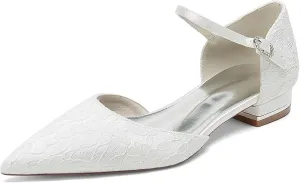 Minishion Dressy Flats for Women for Wedding Lace Pointed Toe Evening Formal Party Pumps Shoes BR274