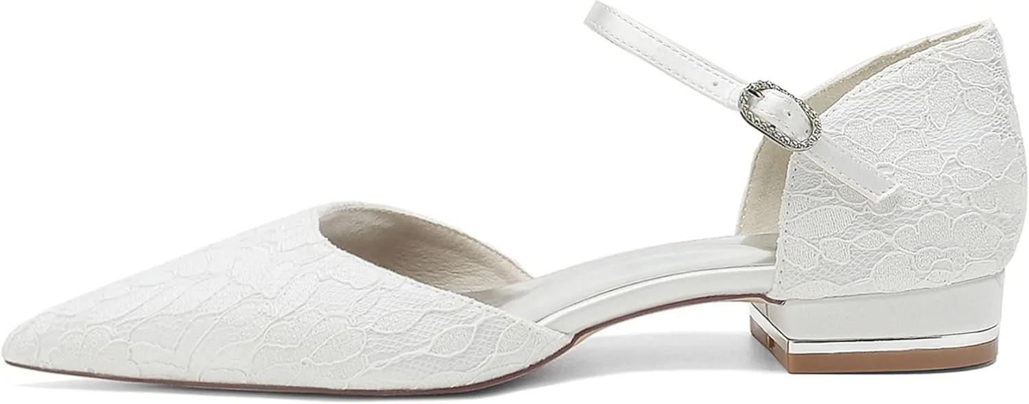 Minishion Dressy Flats for Women for Wedding Lace Pointed Toe Evening Formal Party Pumps Shoes BR274