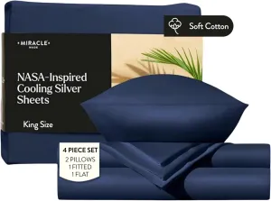 Miracle Made Luxe Cooling Bed Sheet - King Size, Navy - 4 Piece Silver Infused, 300 Thread Count, Thermoregulating, Clean & Cool Fabric for Sensitive Skin