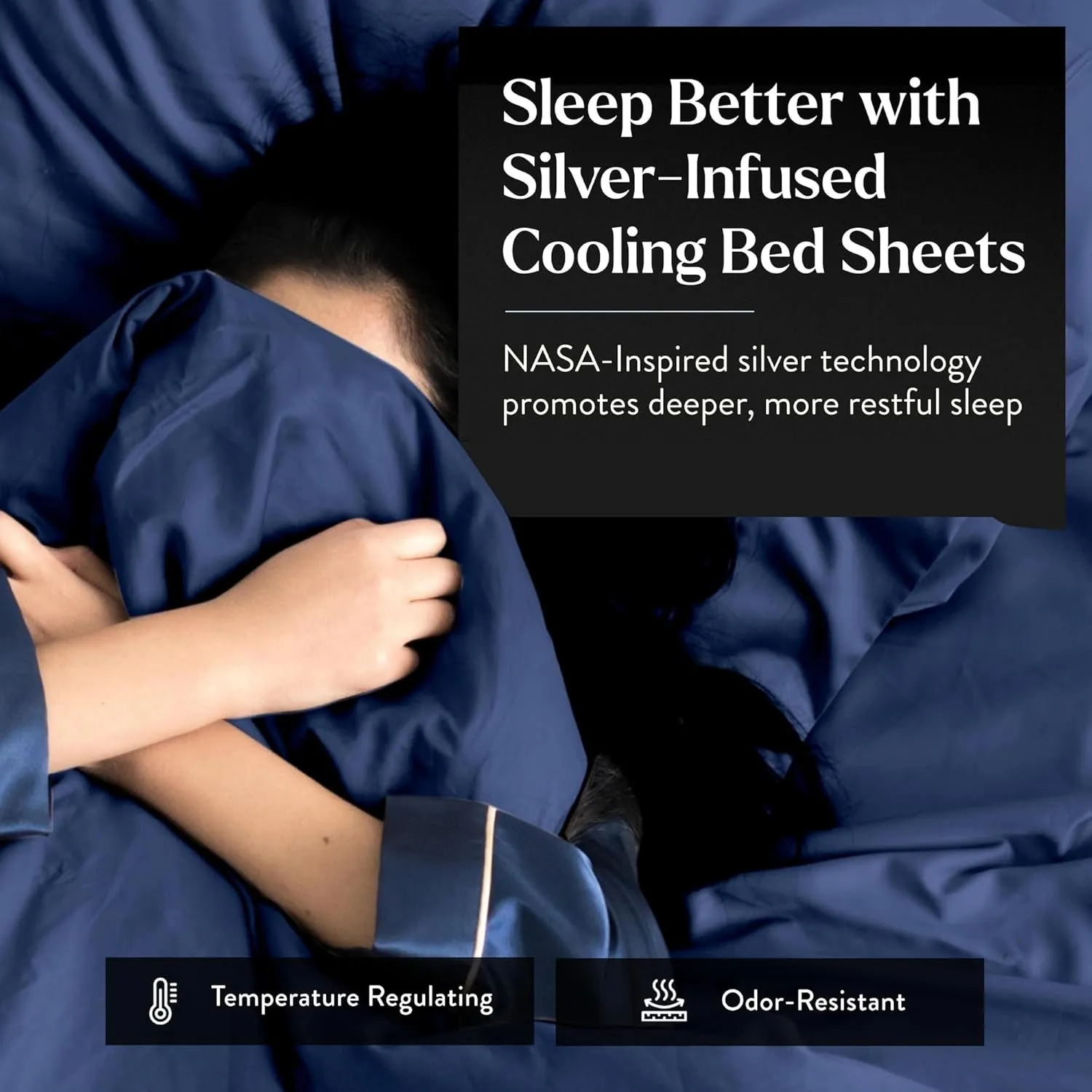 Miracle Made Luxe Cooling Bed Sheet - King Size, Navy - 4 Piece Silver Infused, 300 Thread Count, Thermoregulating, Clean & Cool Fabric for Sensitive Skin