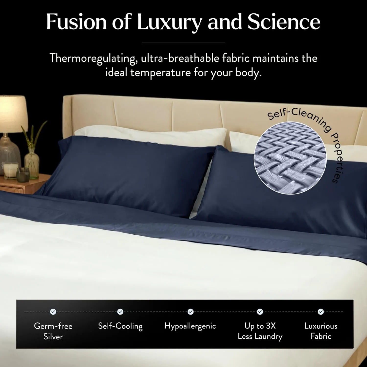Miracle Made Luxe Cooling Bed Sheet - King Size, Navy - 4 Piece Silver Infused, 300 Thread Count, Thermoregulating, Clean & Cool Fabric for Sensitive Skin