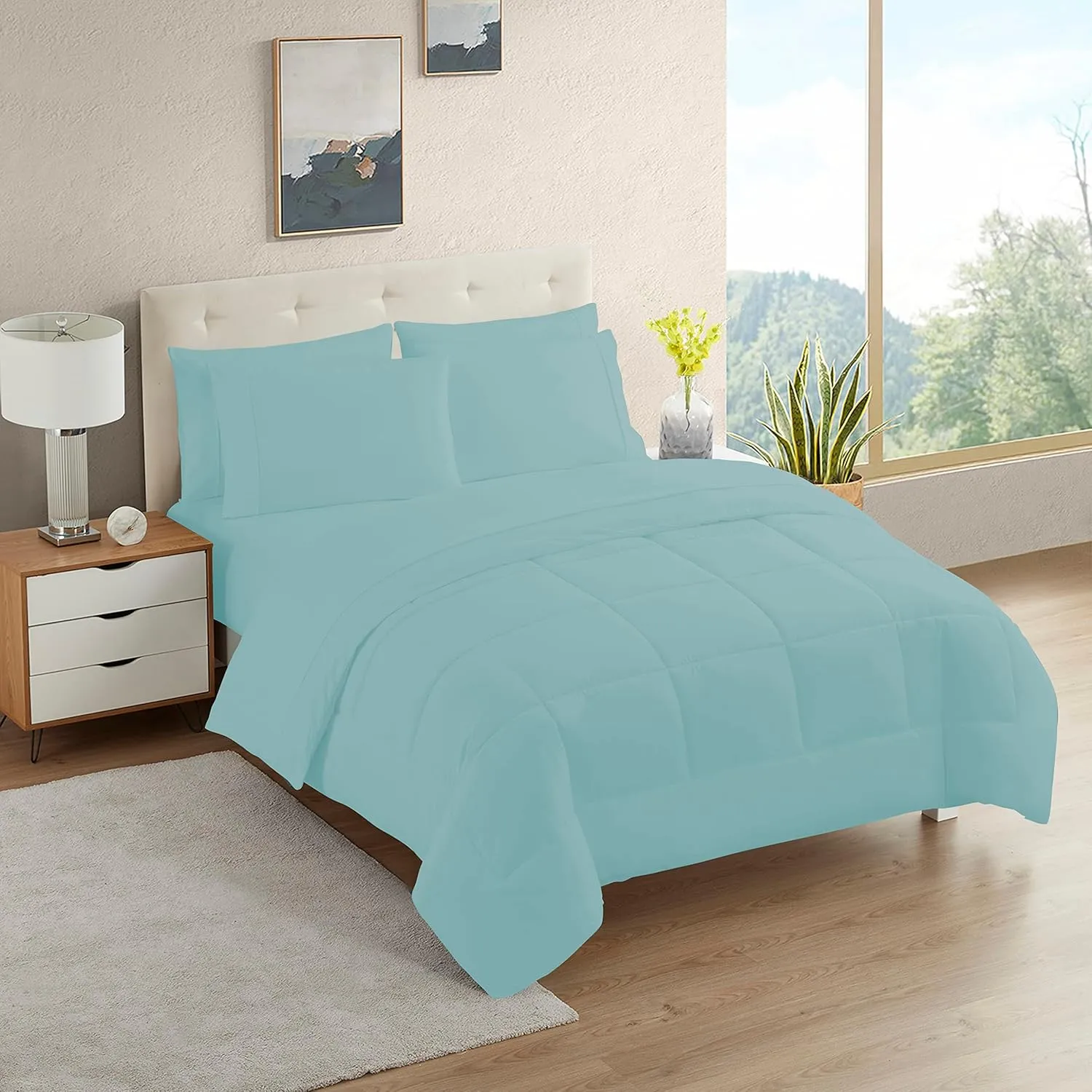 Misty Blue Dorm Room Essentials College Bed in a Bag 100% Cotton 5 Piece Bedding Comforter Set for College Students Boys and Girls (Size_Twin XL)