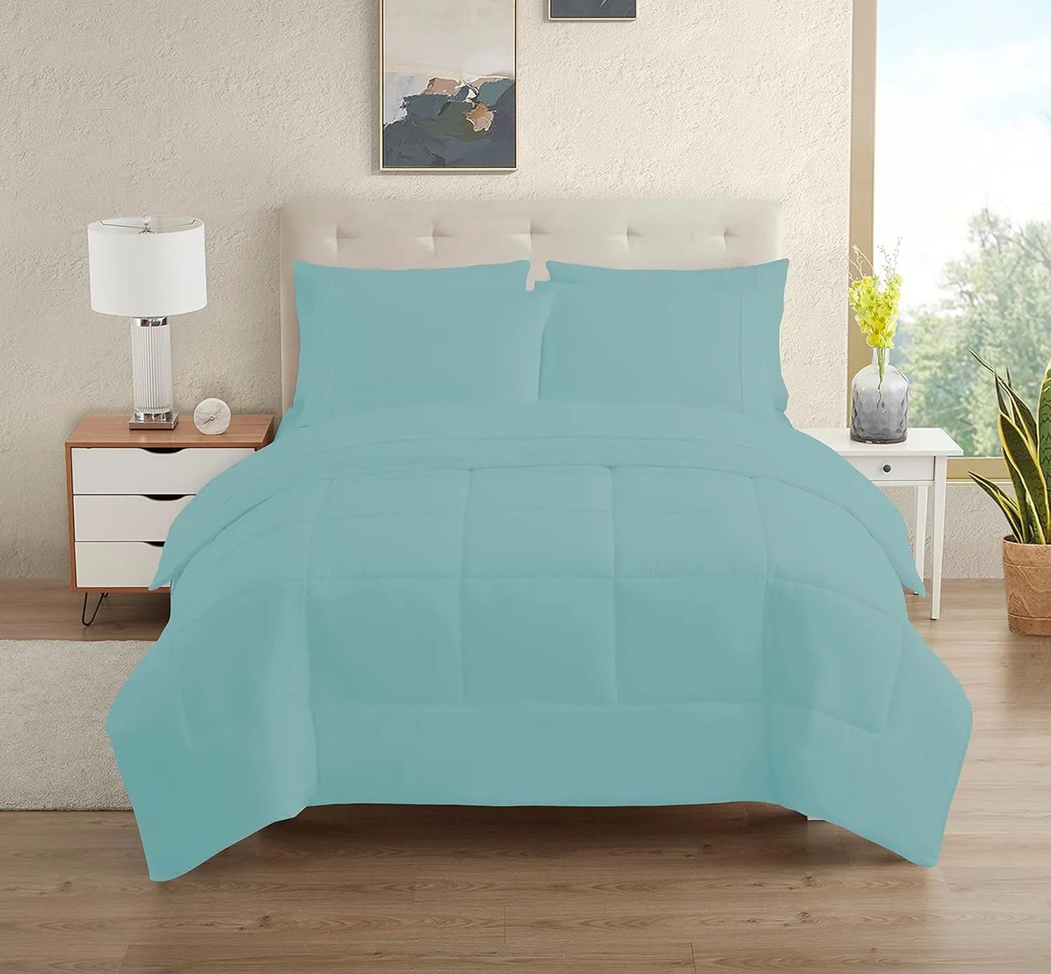 Misty Blue Dorm Room Essentials College Bed in a Bag 100% Cotton 5 Piece Bedding Comforter Set for College Students Boys and Girls (Size_Twin XL)