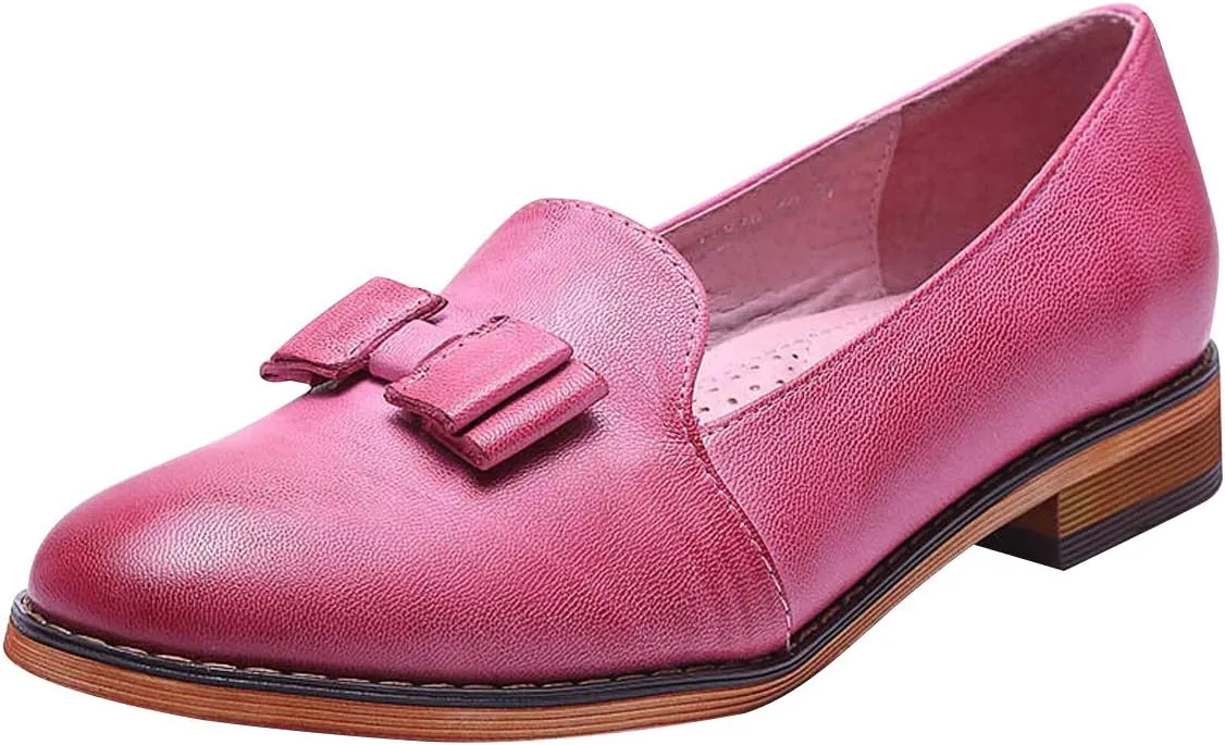 Mona flying Women's Leather Bow Penny Loafer Business Casual Slip on Flat Office Work Shoes for Ladies
