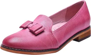 Mona flying Women's Leather Bow Penny Loafer Business Casual Slip on Flat Office Work Shoes for Ladies