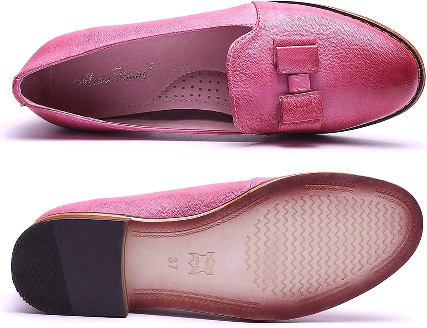 Mona flying Women's Leather Bow Penny Loafer Business Casual Slip on Flat Office Work Shoes for Ladies