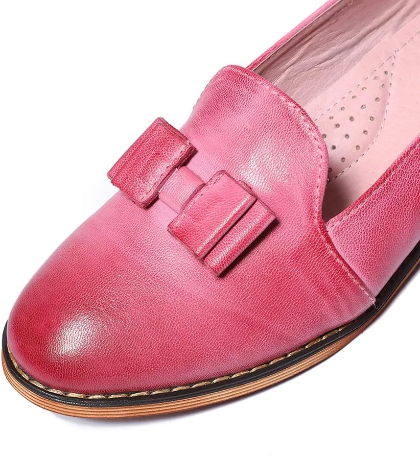 Mona flying Women's Leather Bow Penny Loafer Business Casual Slip on Flat Office Work Shoes for Ladies