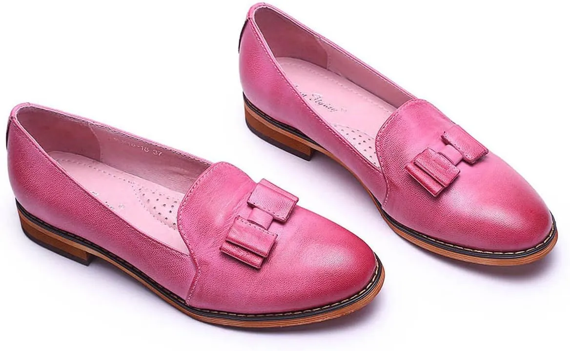 Mona flying Women's Leather Bow Penny Loafer Business Casual Slip on Flat Office Work Shoes for Ladies