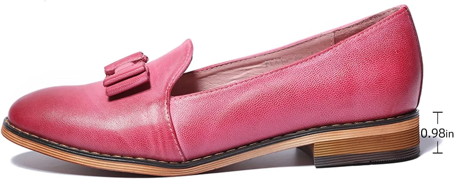 Mona flying Women's Leather Bow Penny Loafer Business Casual Slip on Flat Office Work Shoes for Ladies
