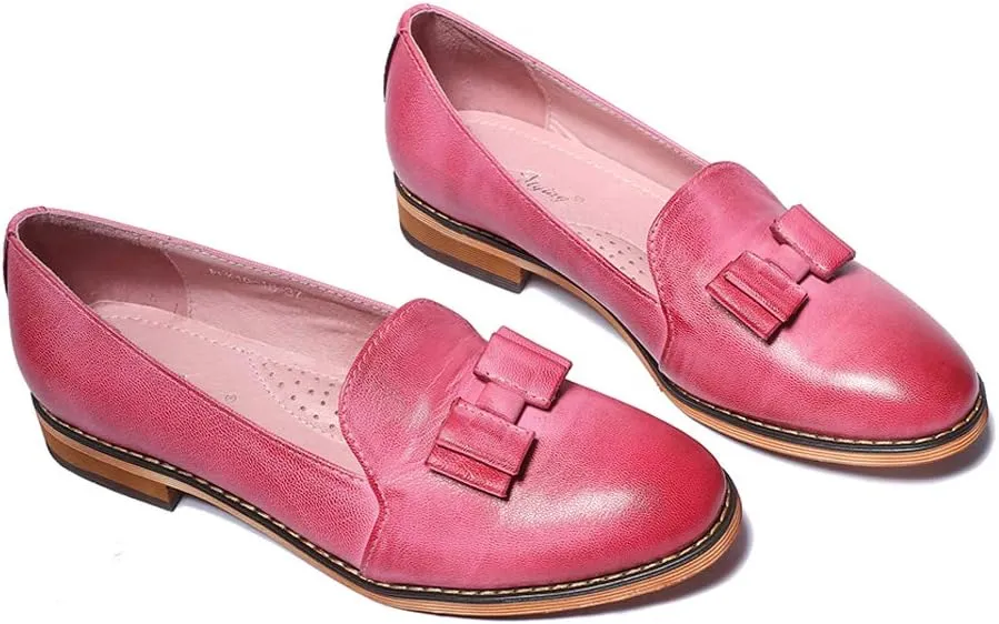 Mona flying Women's Leather Bow Penny Loafer Business Casual Slip on Flat Office Work Shoes for Ladies