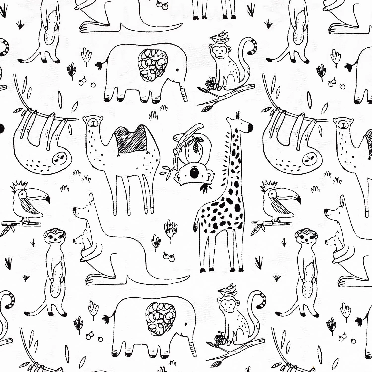 Monkey Elephant Koala Kangaroo Meerkat Cute Animals Twin Sheet Set for Kids Girls Boys Children,100% Cotton, Flat Sheet   Fitted Sheet   Pillowcase Bedding Decoration Gift Set (Animals, Twin)
