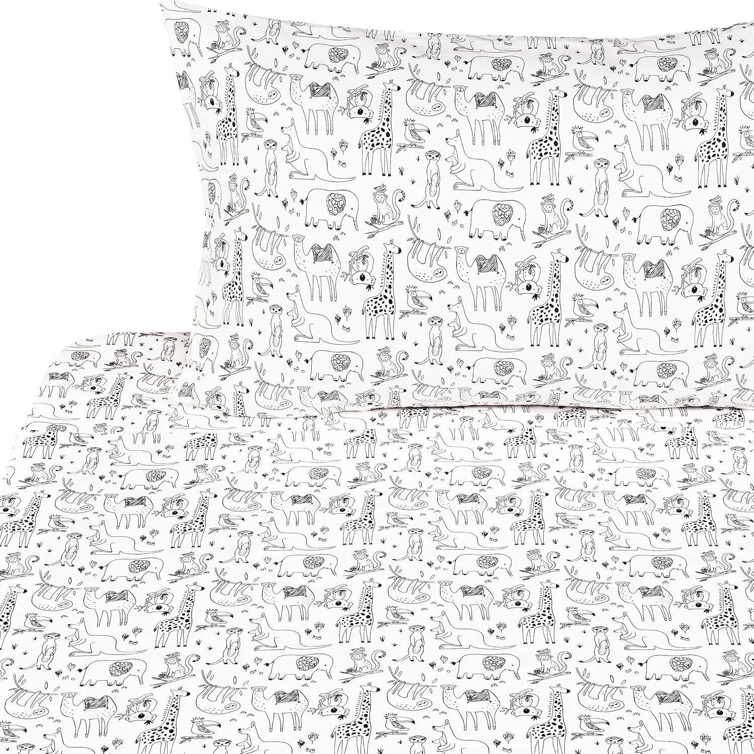 Monkey Elephant Koala Kangaroo Meerkat Cute Animals Twin Sheet Set for Kids Girls Boys Children,100% Cotton, Flat Sheet   Fitted Sheet   Pillowcase Bedding Decoration Gift Set (Animals, Twin)