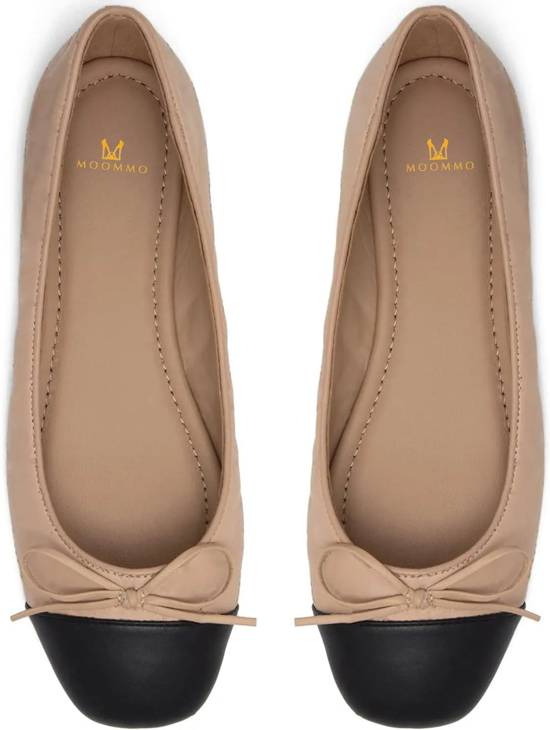 MOOMMO Women Cap Toe Flats Bow Slip On Ballet Flats Comfort Quilted Colorblock Flat Shoes Round Toe Flat Heel Dress Shoes Office Ladies Party Chic Driver Flats Casual 4-11 M US