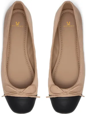 MOOMMO Women Cap Toe Flats Bow Slip On Ballet Flats Comfort Quilted Colorblock Flat Shoes Round Toe Flat Heel Dress Shoes Office Ladies Party Chic Driver Flats Casual 4-11 M US